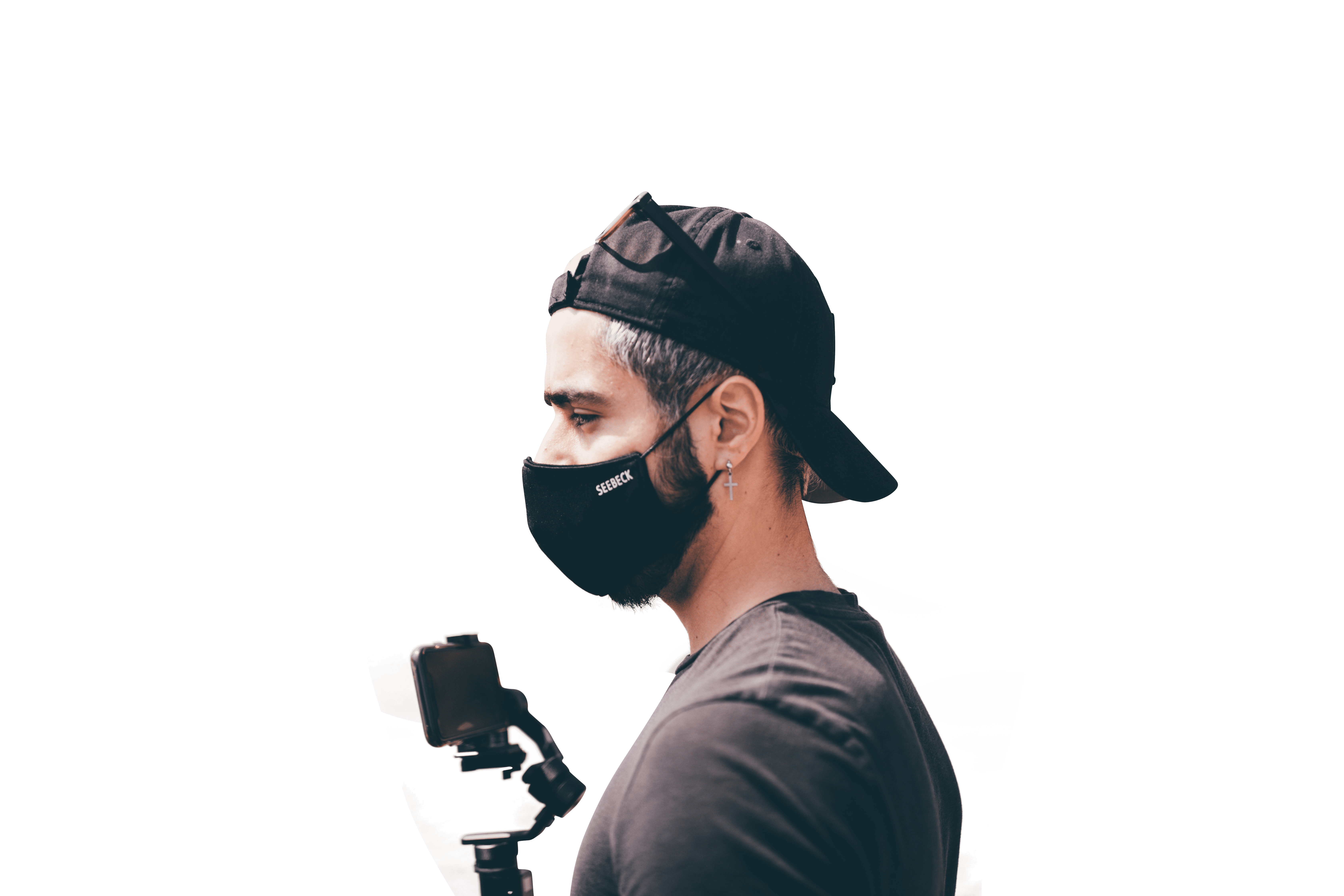 A cameraman wearing a face mask transparent background.png