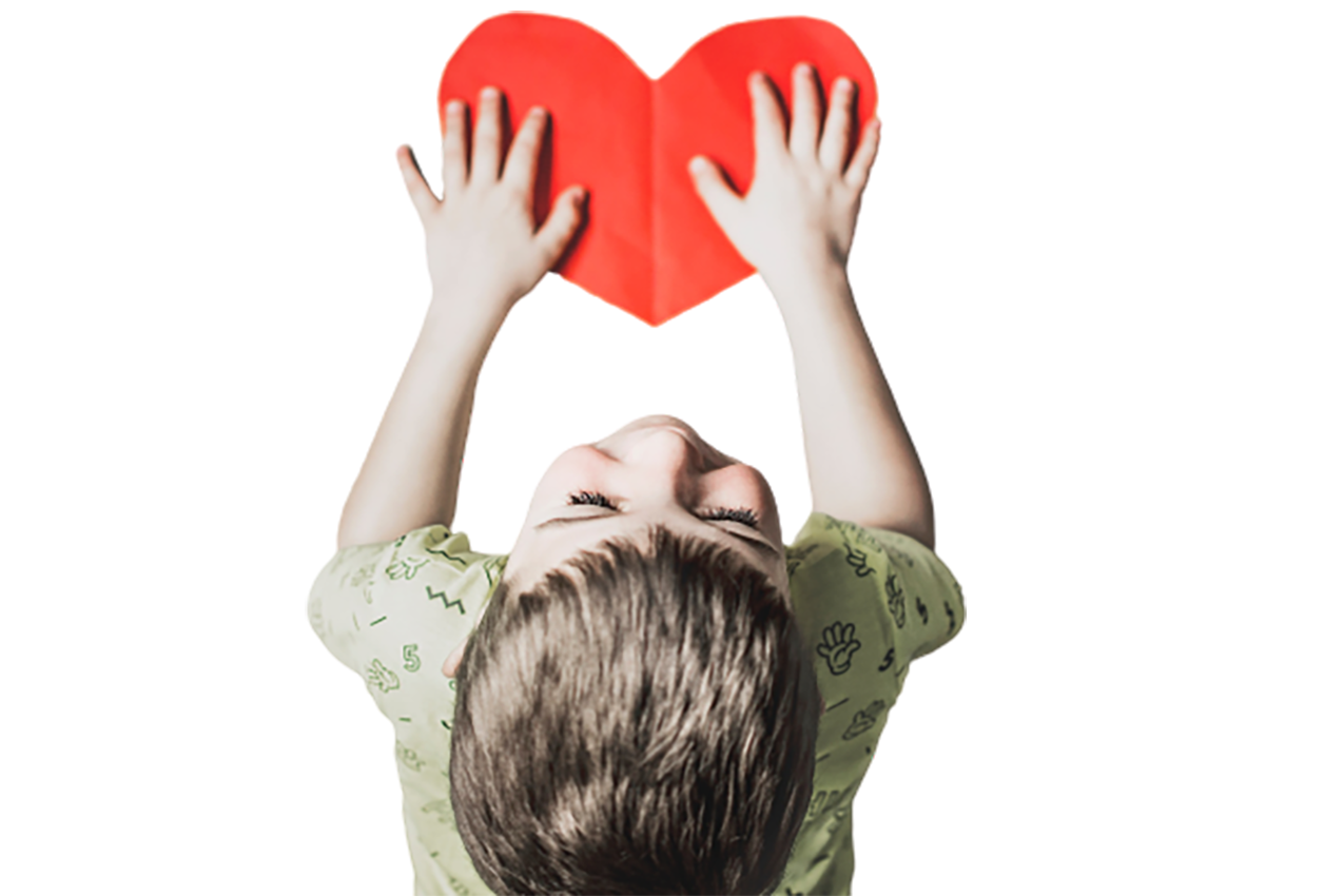 Child with a love shape paper transparent background PNG