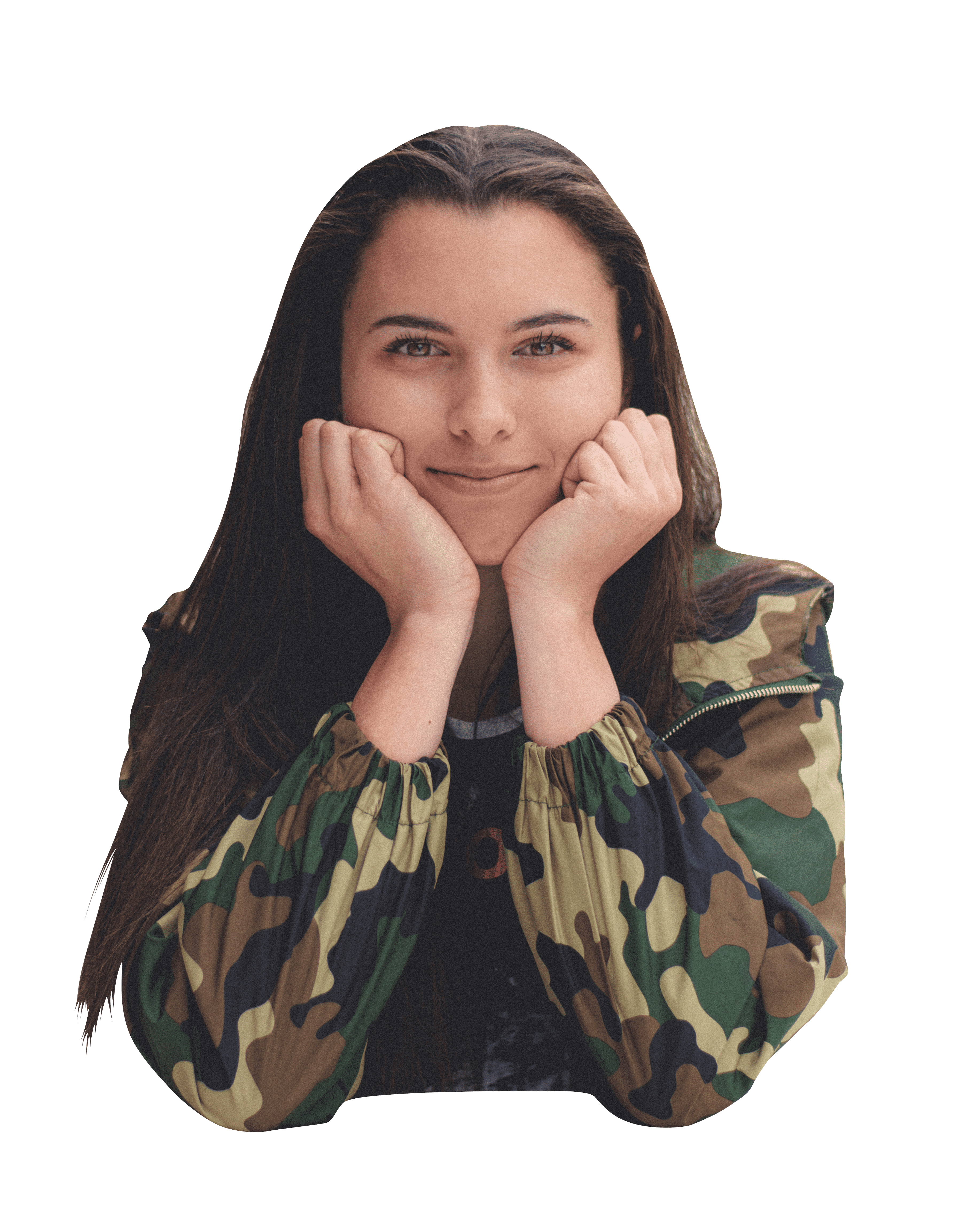 Pretty girl with her hands under her chin transparent background.png