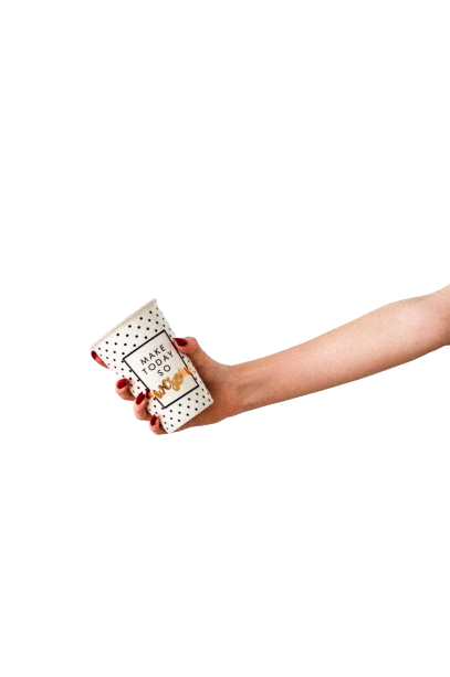 White Sustainable coffee cup in hand transparent background PNG