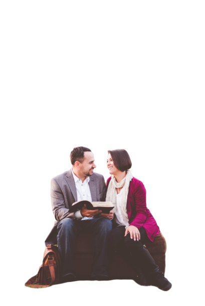 Beautiful couple sitting and smiling  Transparent background PNG . 