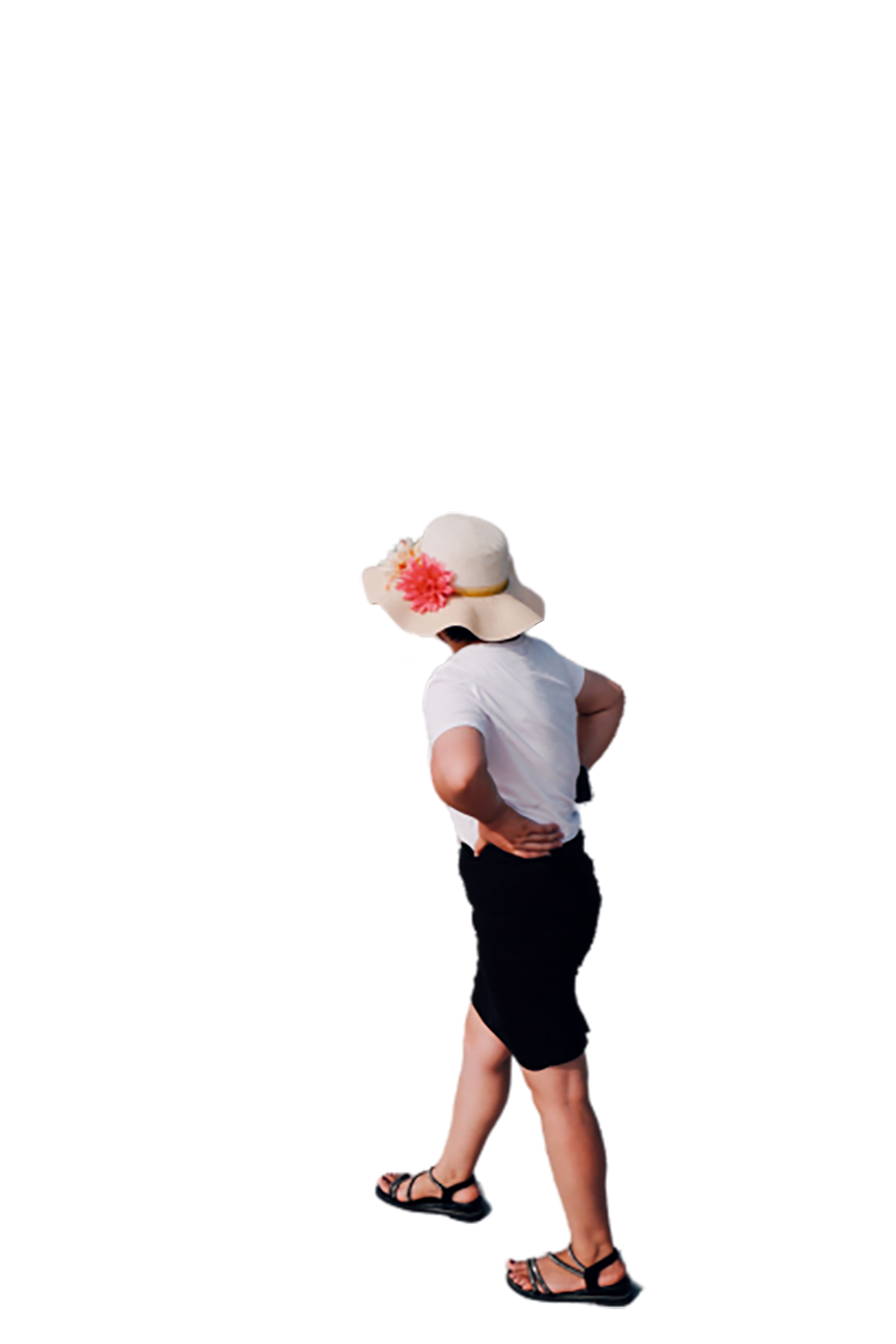 Girl in white-black dress, back view transparent background PNG