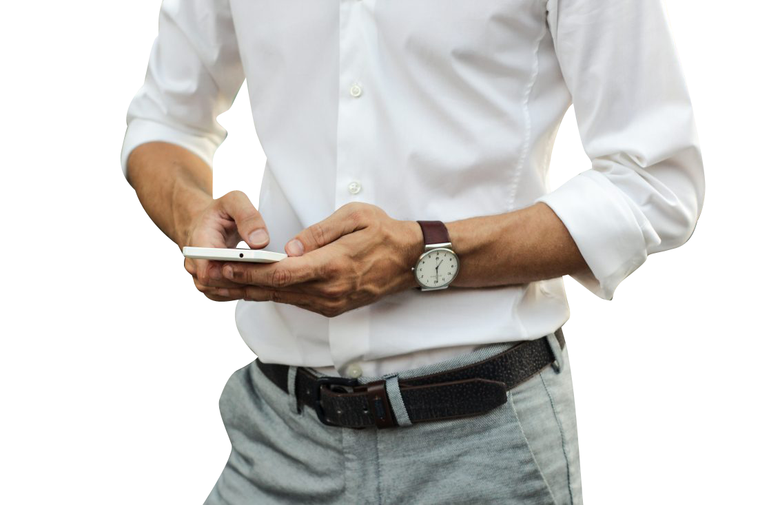 Classy man using phone Transparent Background PNG