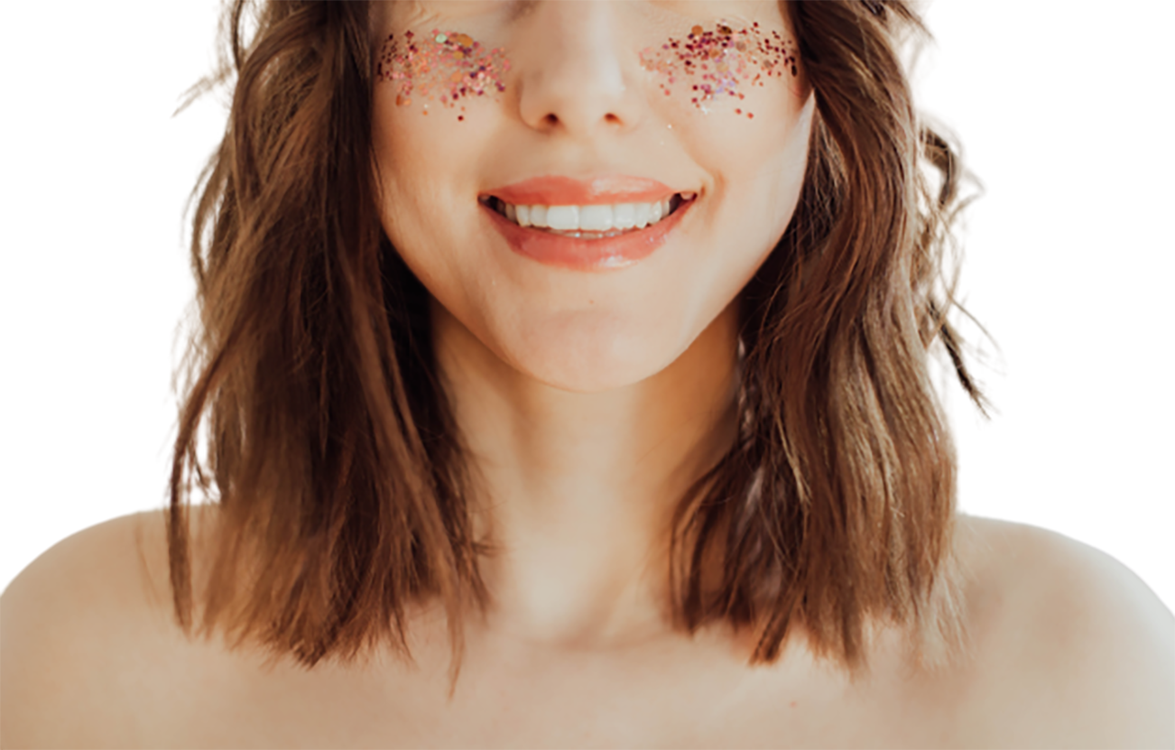 An amusing girl, laughing half face transparent background PNG
