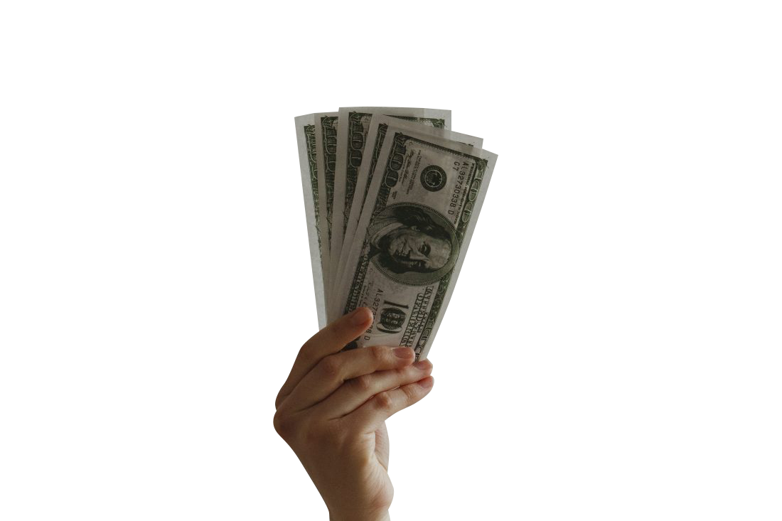 A hand holds up some bank notes Transparent Background PNG