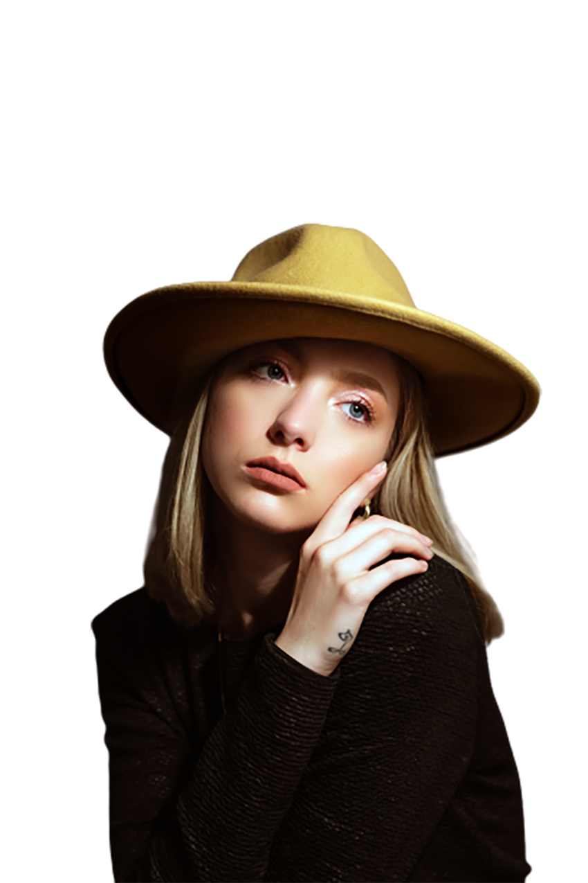 Girl with a yellow hat transparent background PNG
