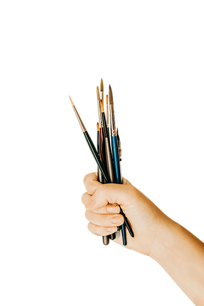Painting brush with pencils in hand transparent background PNG
