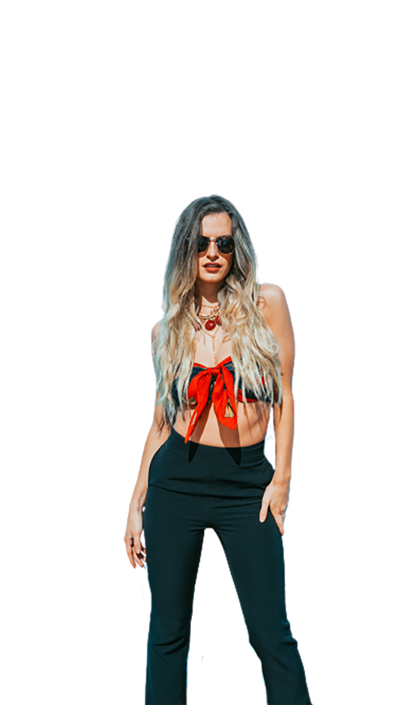 A stylish girl wearing a red-black bra transparent background PNG