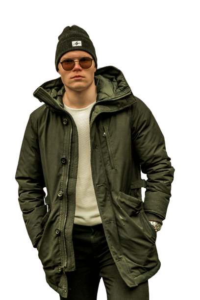 Boy wearing green jacket and cap Transparent background PNG