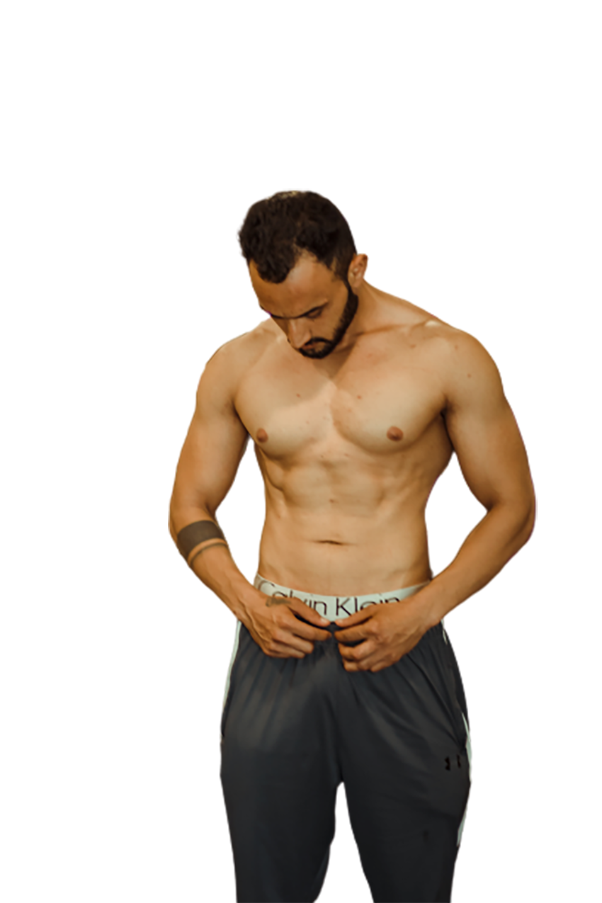 Man in bare body, looking down transparent background PNG