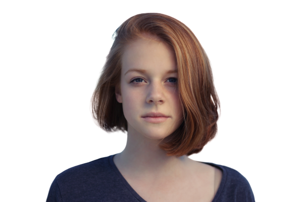 Girl with golden short hairs Transparent Background PNG 