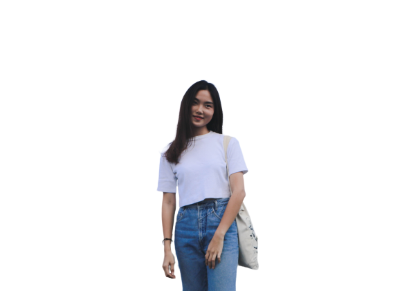 Indonesian girl with bag transparent background PNG 