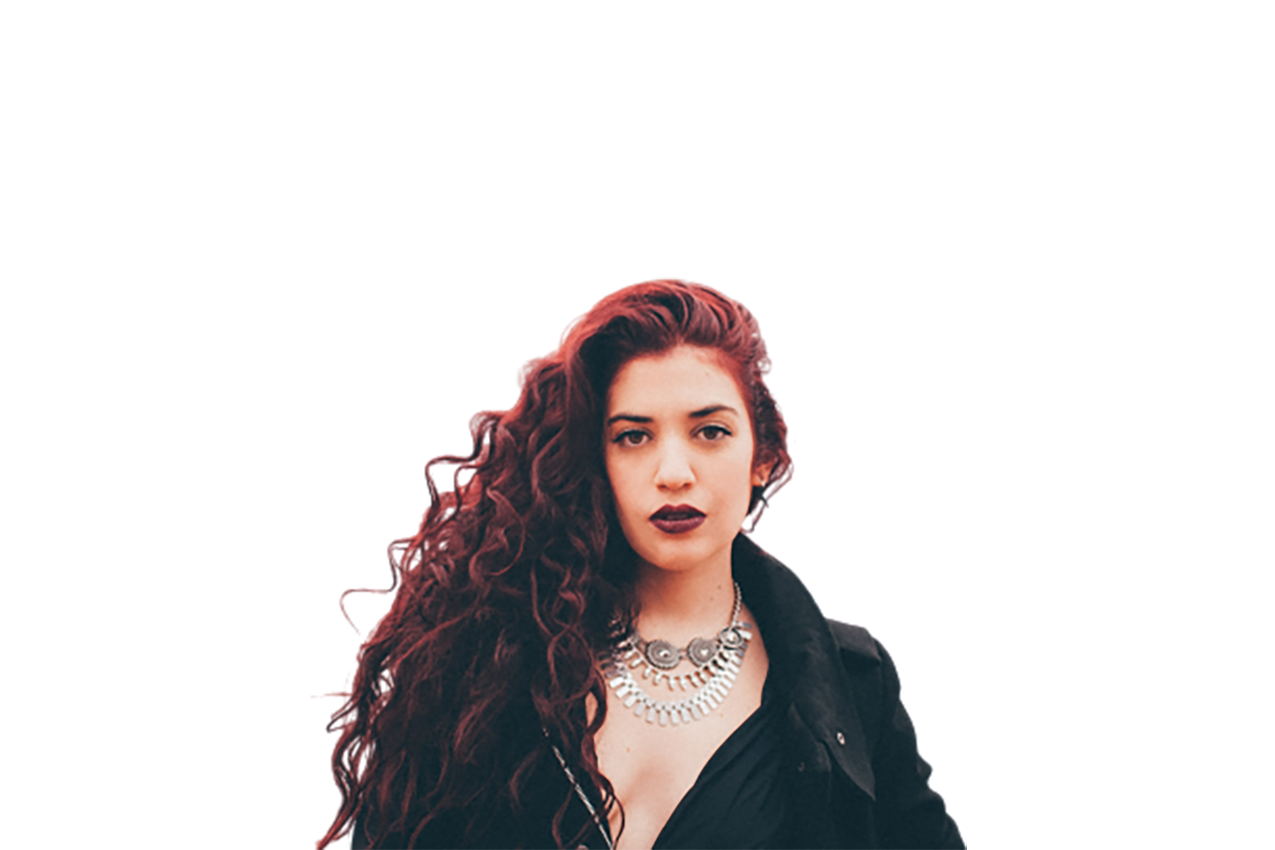 A gorgeous girl with red-black hair transparent background PNG