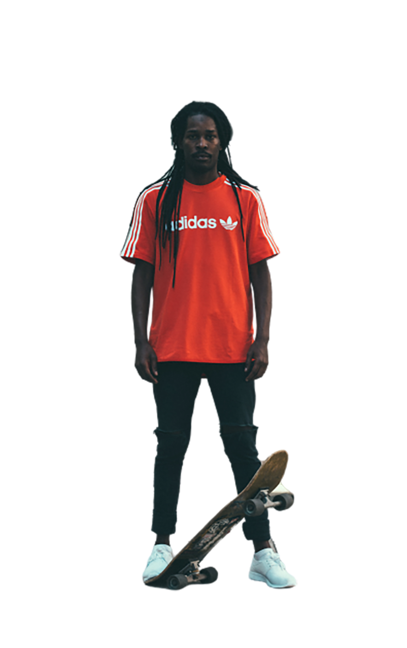 An African Skateboarder with long hairs transparent background PNG