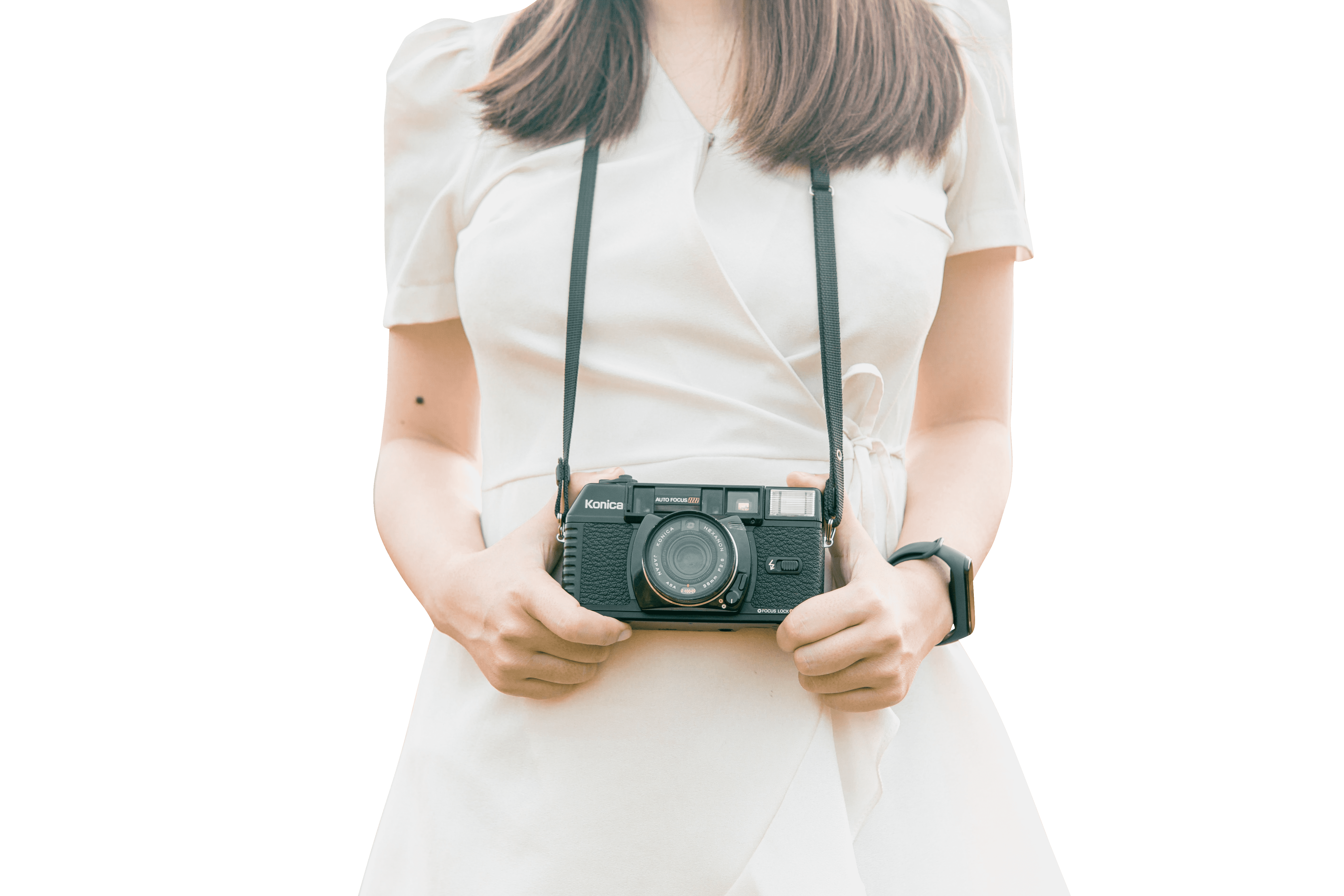 Woman holding camera transparent background.png