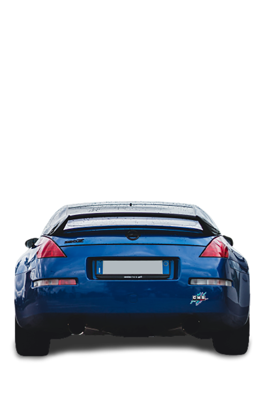 Blue Nissan car, back view transparent background PNG