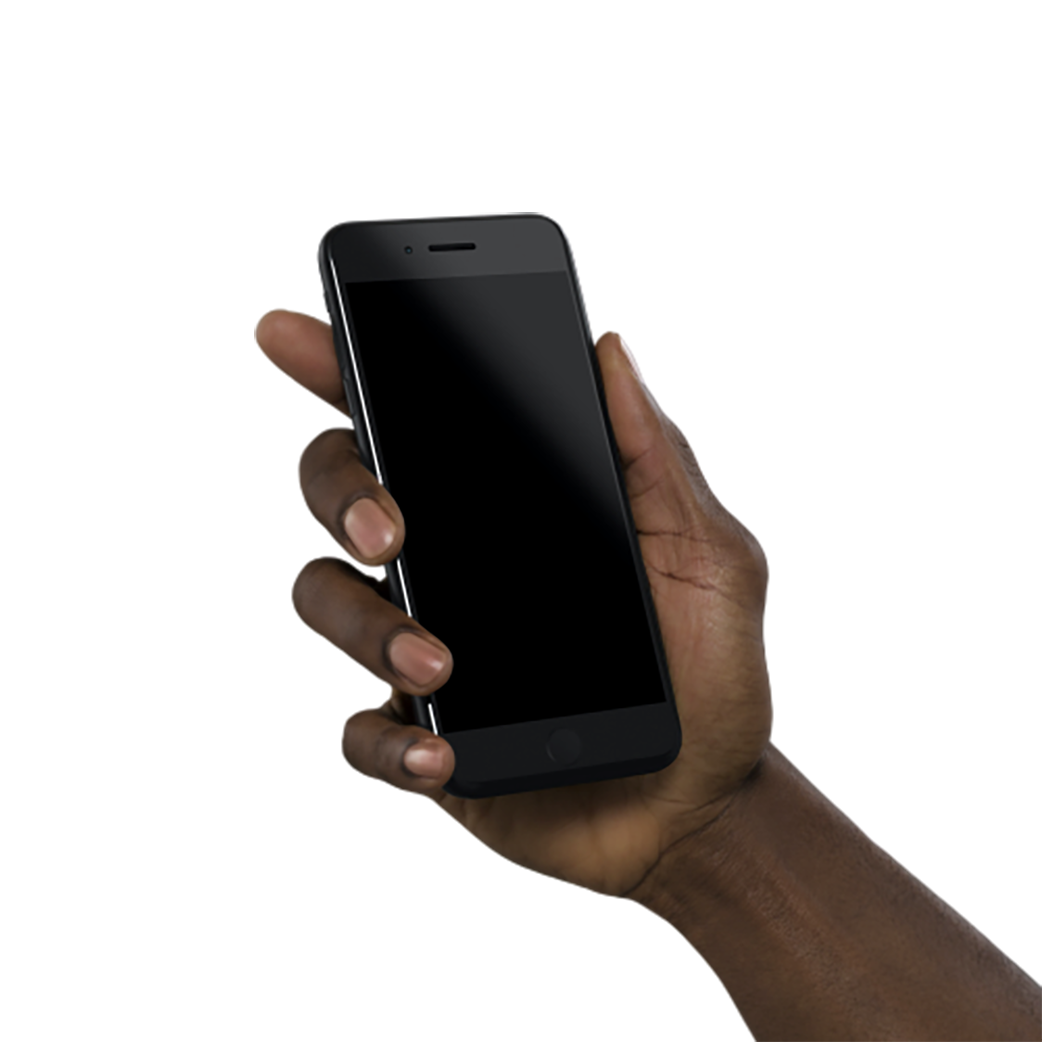 Black-colored Smartphone in hand transparent background PNG