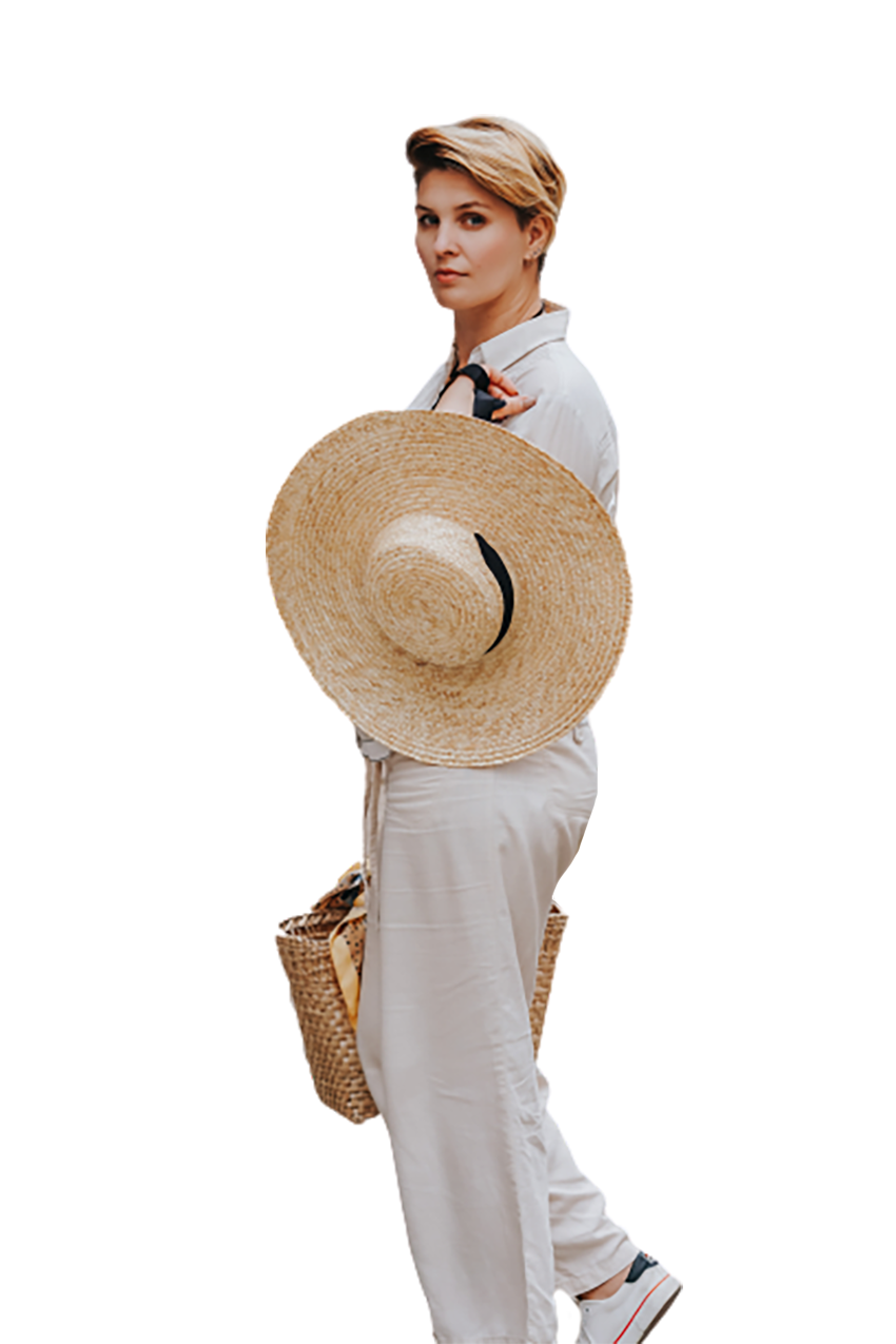 Short haired woman in white dress transparent background PNG