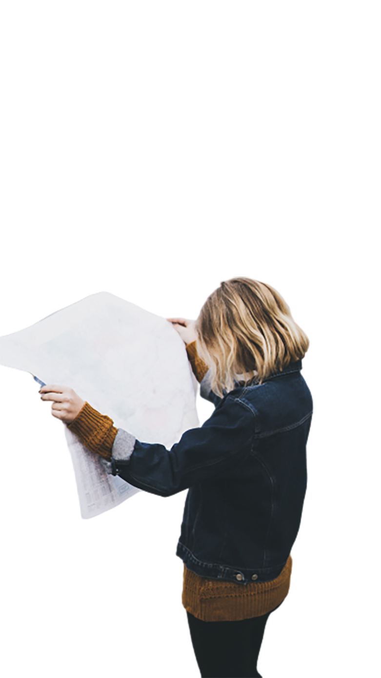 Woman watching a map transparent background PNG