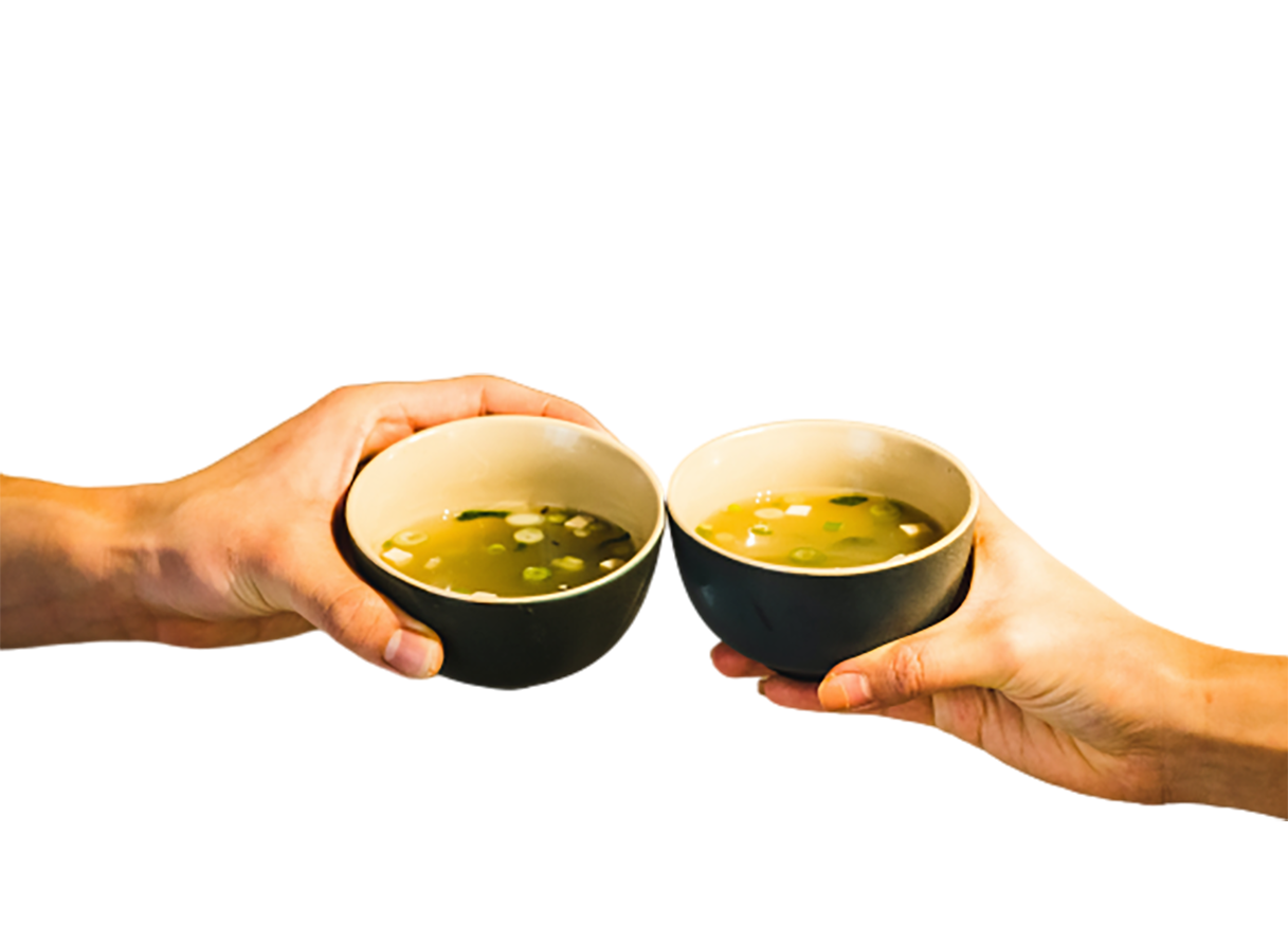 Two pesrons enjoying miso soup transparent background PNG