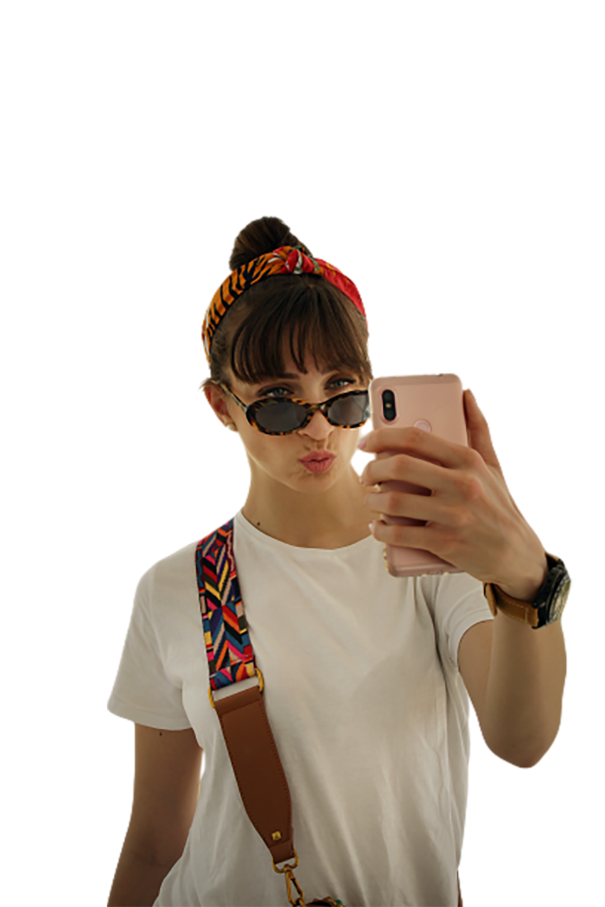 Stylish woman taking selfie transparent background PNG